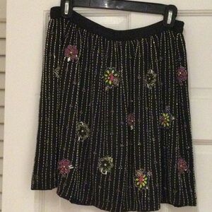 Black Floral Embellished A-Line Skirt